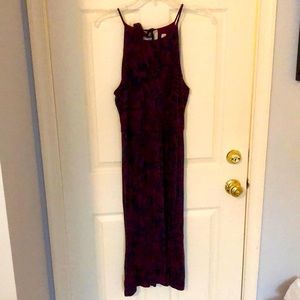 Purple and navy patterned halter dress